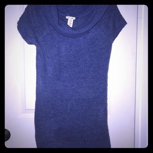 Blue cowl neck long sweater